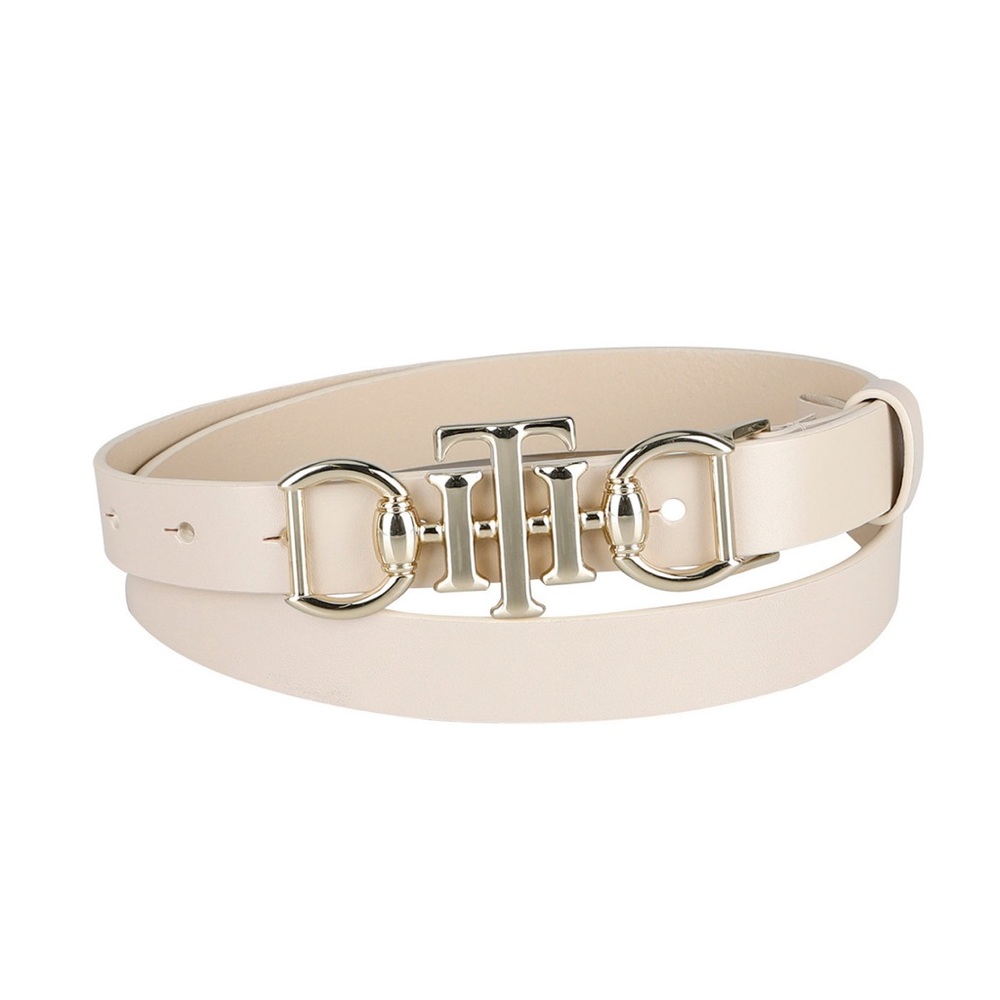 Elegant Cream Belt with Silver Buckle